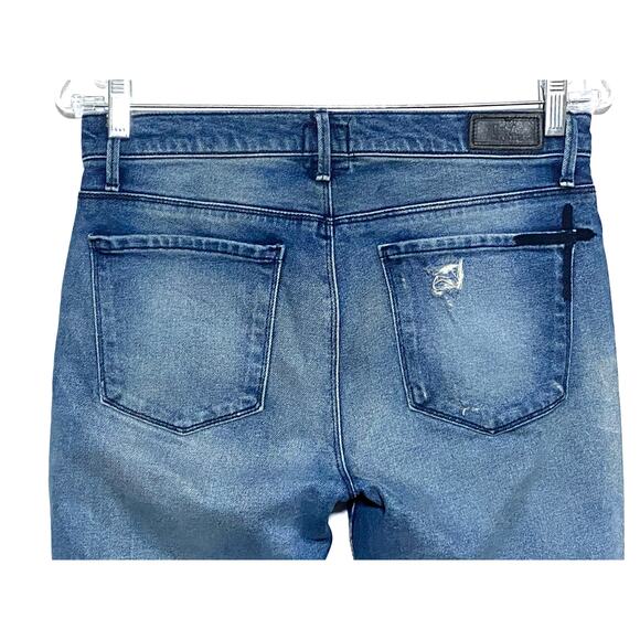 RTA Skinny Jeans Distressed Ripped Cross Patch Button Fly Stretch Womens 25 USA - Picture 6 of 11